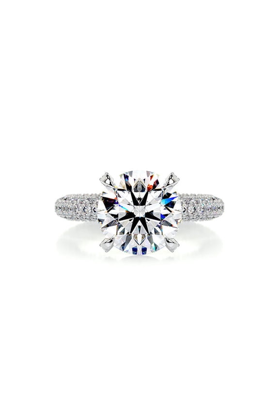 1.86 Ct Round Cut Lab Lab-Created Diamond Engagement Ring Pave Cluster Band with Accent Solitaire Design - 14K White Gold Plated Ring Wedding Proposal Engagement Gift for Her Unique Ring