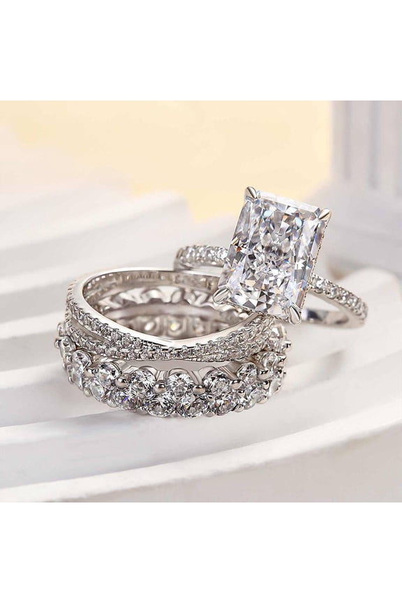 1.9 Ct Lab Created Diamond Wedding Engagement Ring Set - Radiant Cut in 14K White Gold Plated for Women's - Bridal Anniversary Jewelry - Birthday Gift