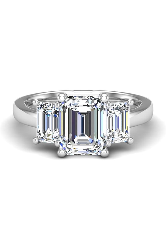 1.95 Ct Lab-Created Diamond Ring for Women's - 3 Stone Engagement Wedding Ring - 14K White Gold Plated Ring - Stylish Emerald Cut Design for Her - Great for Engagement and Wedding