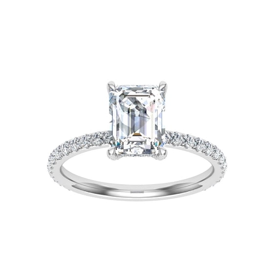 Veda Jewel 14K White Gold Plated 1.86 Ct Emerald Cut Simulated Diamond Ring - Engagement Wedding Hidden Halo Ring for Women - Solitaire with Accents Diamond Ring for Her - Gift for Lasting Memories