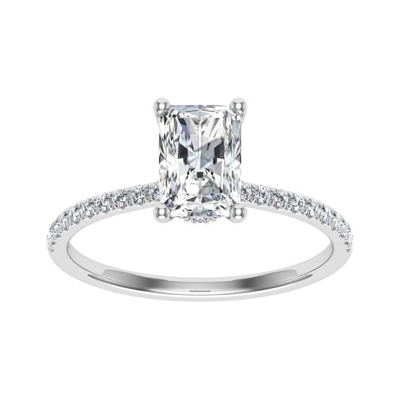 Veda Jewel 14K White Gold Plated 1.86 Ct Radiant Cut Simulated Diamond Ring - Engagement Wedding Hidden Halo Ring - Solitaire with Accent Simulated Diamond Rings - Gift for Unforgettable Moments