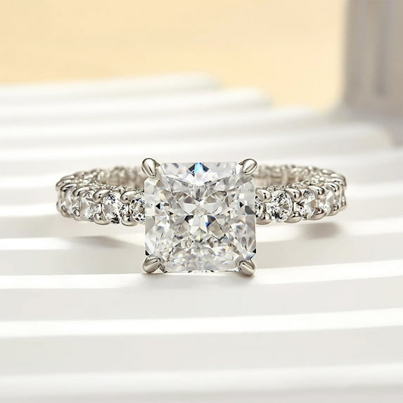 Veda Jewel 14K White Gold Plated 1.9 Ct Radiant Cut Diamond Ring - Solitaire with Accents Ring - Simple Design for Her - Ideal for Proposals and Lasting Memories - Celebrate Your Unique Love Story