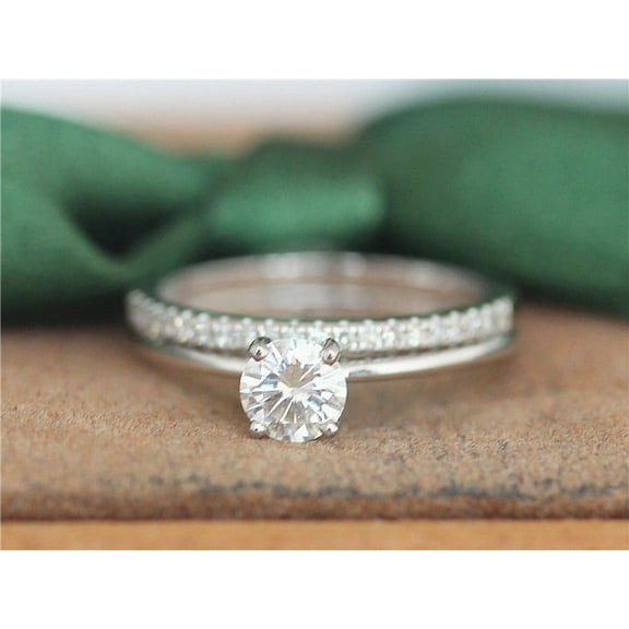Veda Jewel 14K White Gold Plated 1 Ct Round Cut Diamond Engagement Ring - Bridal Set Wedding Ring with Simple Design - Ideal for Special Occasions - Timeless Representation of Your Commitment