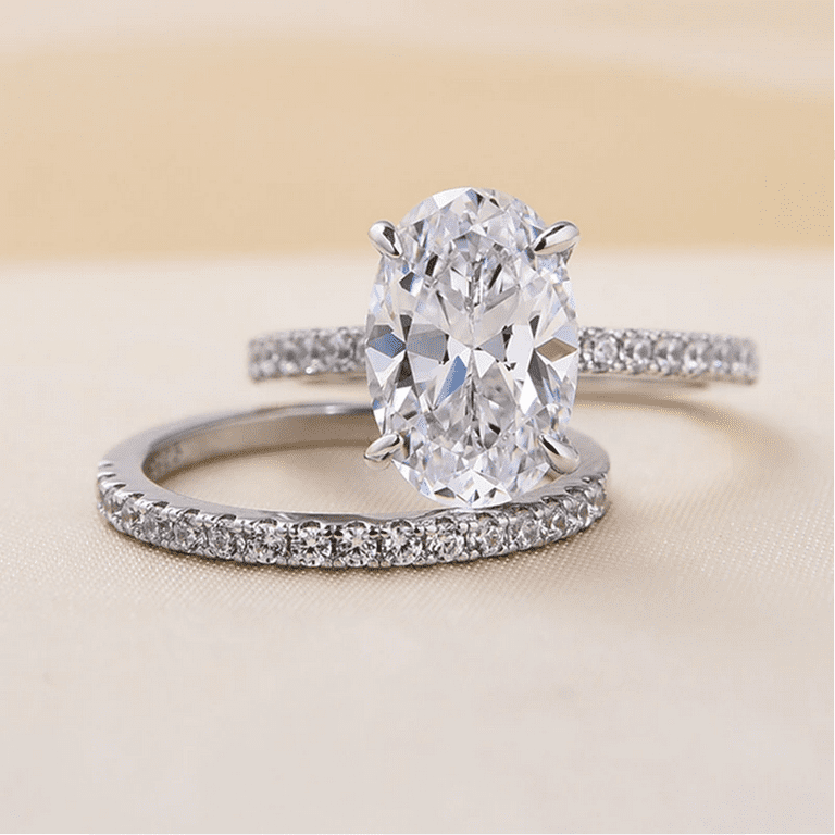 Veda Jewel 14K White Gold Plated Ct Oval Cut Diamond Wedding
