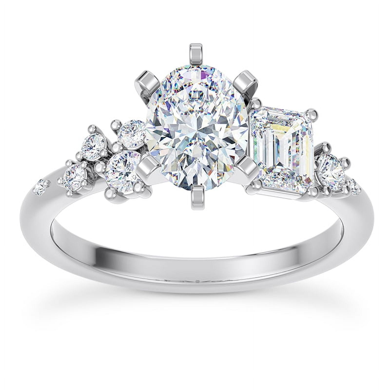 Veda Jewel 14K White Gold Plated Engagement Wedding Ring - 1.76 Ct Oval Cut Simulated Solitaire Rings - Accent Simulated Rings for Her - Solitaire with Accents Simulated Rings for Women
