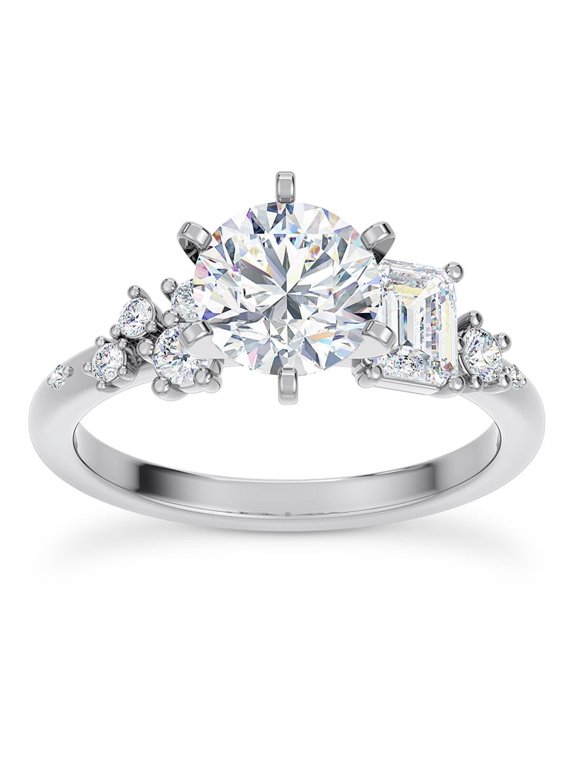14K White Gold Plated Engagement Wedding Ring - Round Cut Simulated 1.86 Ct Ring for Women - Solitaire Simulated Ring for Her - Accent Stone Simulated Rings for Women's