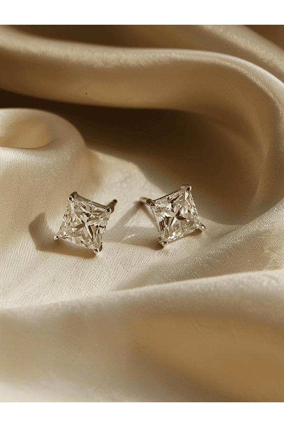 14K White Gold Plated Stud Engagement Earrings - 1.22 Ct Lab Created Diamond Princess Cut Earrings for Women - Wedding Anniversary Jewelry - Gift for Bride-to-Be - Proposal Gift