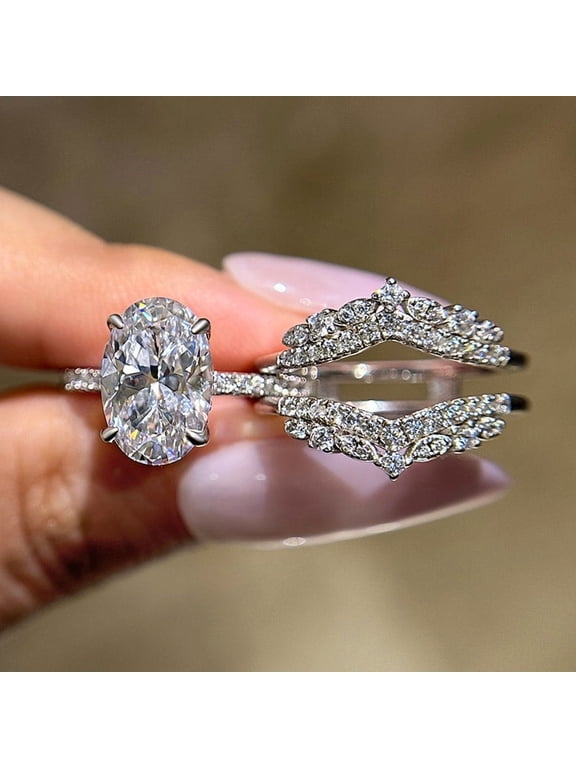1.9 Ct Oval Cut VVS1/D Lab-Created Simulated Diamond Women's Engagement Ring 14K White Gold Plated Wedding Ring Bridal Set Solitaire with Accents