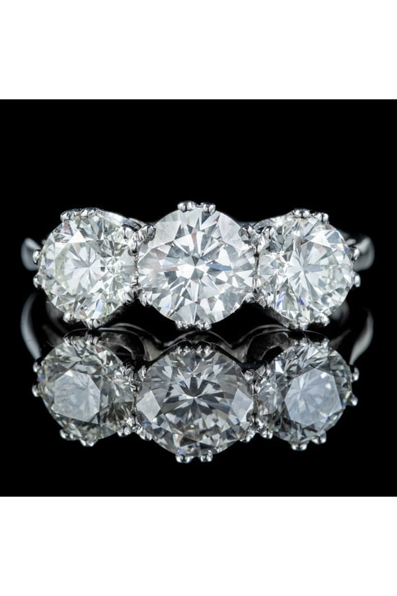 14k White Gold Plated Ring - 2 Ct Round Cut VVS1/D Lab Created Simulated Diamond Engagement Ring for Women - Three Stone Style - Celebrate Your Forever with Elegance and Simplicity