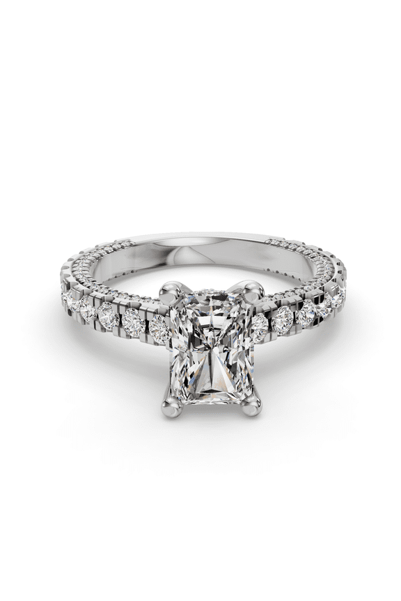 2.04 Ct Radiant Cut Simulated Side Stone Solitaire Engagement Ring - Accents in 14K White Gold Plated for Women's - Wedding Jewelry for Her - Perfect Engagement Ring Design