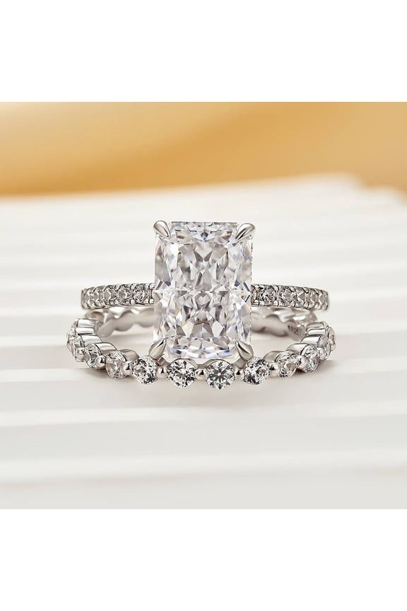 2.2 Ct Radiant Cut Lab Created Diamond Engagement Ring Set - 14K White Gold Plated Wedding Ring Set - Stylish Bridal Gift - Proposal or Anniversary Jewelry