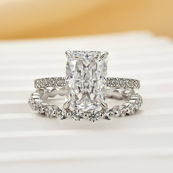 Veda Jewel 2.2 Ct Radiant Cut Lab Created Diamond Engagement Ring Set - 14K White Gold Plated Wedding Ring Set - Stylish Bridal Gift - Proposal or Anniversary Jewelry