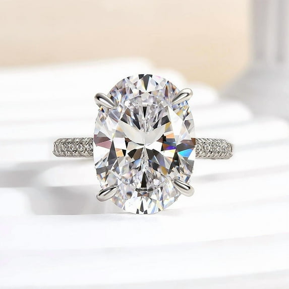 Veda Jewel 2.4 Ct Oval Cut Diamond Wedding Ring - 14K White Gold Plated Simple Solitaire with Accents Ring - Ideal for Special Occasions - Timeless Piece to Honor Your Love Story