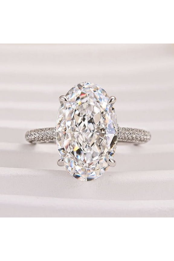 1.6 Ct Oval Cut Lab-Created Diamond Engagement Ring for Women – 14K White Gold Plated Solitaire with Accent Pave Set – Prong Setting Wedding Ring – Gift for Her, Proposal, or Anniversary