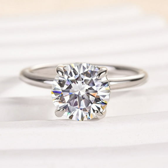 Veda Jewel 2.5 Ct Round Cut Lab Created Diamond Engagement Ring for Women - 14K White Gold Plated Solitaire Wedding Ring with Beautiful Diamond Design - Bridal Jewelry Gift for Her