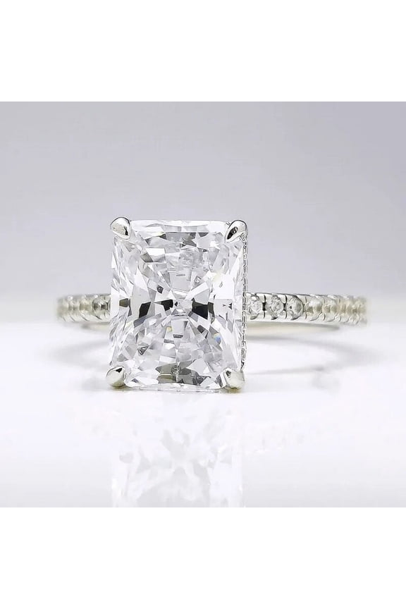 2 Ct Radiant Cut Diamond Engagement Ring for Her - 14K White Gold Plated Simple Wedding Ring - Solitaire with Accents Design for Women - Celebrate Your Love with This Elegant Piece