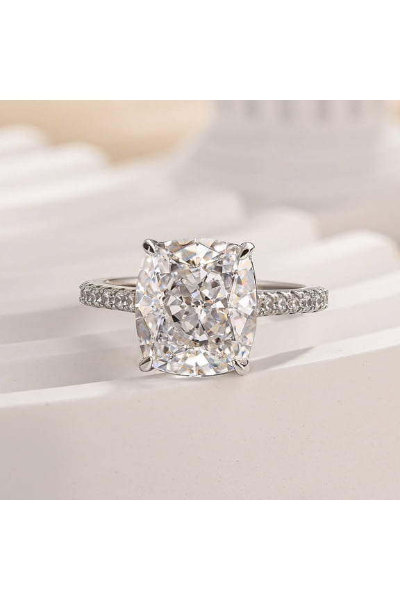 Cushion Cut Lab Simulated Engagement Ring for Women - 1.3 Ct Prong Set in 14K White Gold Plated - Ideal Wedding or Proposal Gift Jewelry