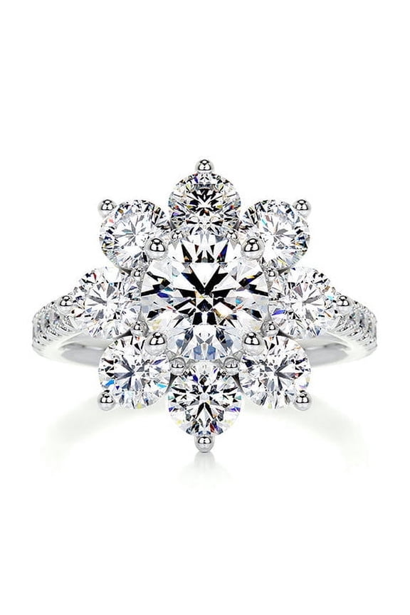 Gorgeous 2.32 Ct Round Lab-Created Diamond Engagement Ring - 14K White Gold Plated Halo Pave Band - Stylish Ring for Wife - Captivating Diamond Jewelry - Perfect for Celebration