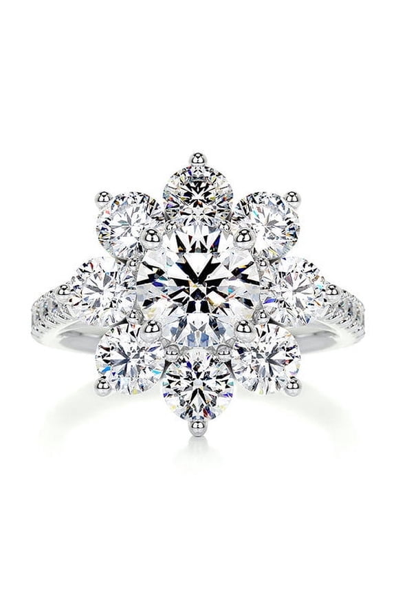 Gorgeous 2.32 Ct Round Lab-Created Diamond Engagement Ring - 14K White Gold Plated Halo Pave Band - Stylish Ring for Wife - Captivating Diamond Jewelry - Perfect for Celebration