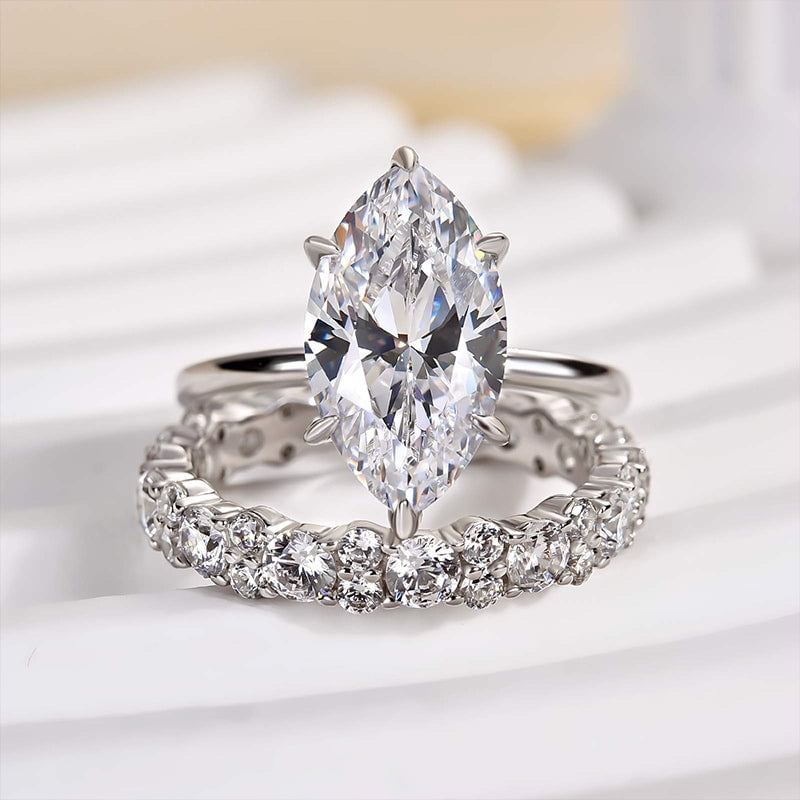 Veda Jewel Marquise Cut 1.5 Ct Lab-Created Diamond Engagement Ring Set – Prong Setting in 14K White Gold Plated for Women – Perfect Wedding Gift for Special Occasions