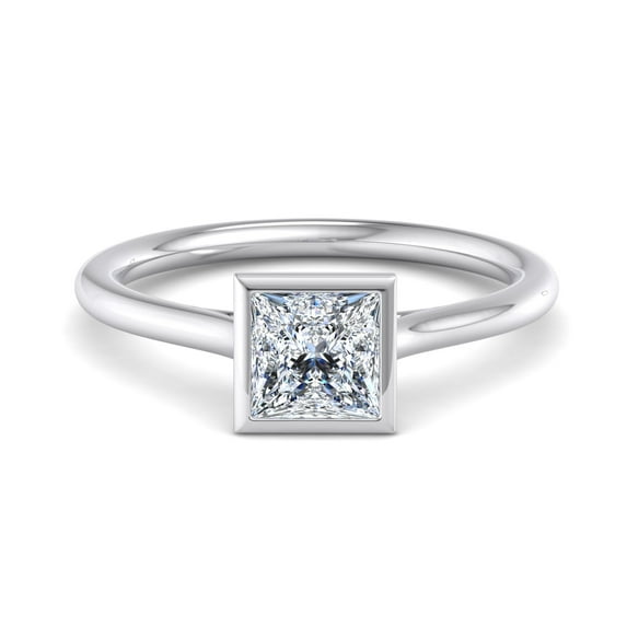 Veda Jewel Princess Cut Simulated Simple Solo Bezel Set 1.58 Ct 14K White Gold Plated Ring - Wedding Rings - Engagement Rings for Her - Simulated Rings for Girls - Engagement Wedding Rings