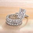 thumbnail image 1 of Veda Jewel Radiant Cut Trio Ring Set - 1.8 Ct Lab Created Diamond - 14K White Gold Plated Engagement Set for Women's - Stunning Anniversary Jewelry - Gift for Her, 1 of 3