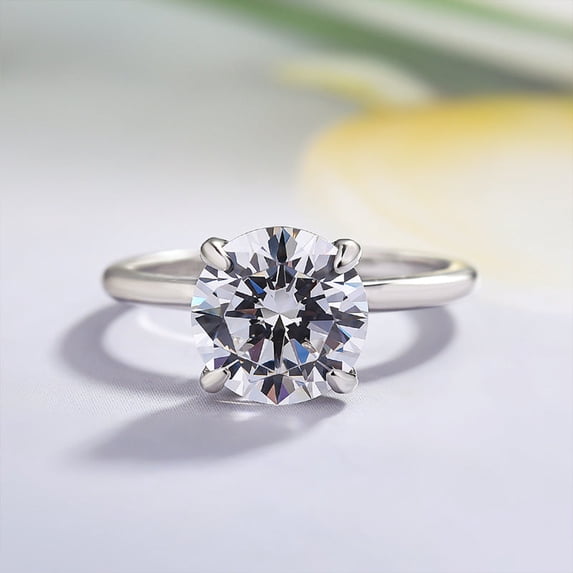 Veda Jewel Round Cut Lab Created Diamond Ring – 1.3 Ct Solo Stone Engagement Ring for Women – 14K White Gold Plated Wedding Jewelry – Romantic Anniversary Gift Idea