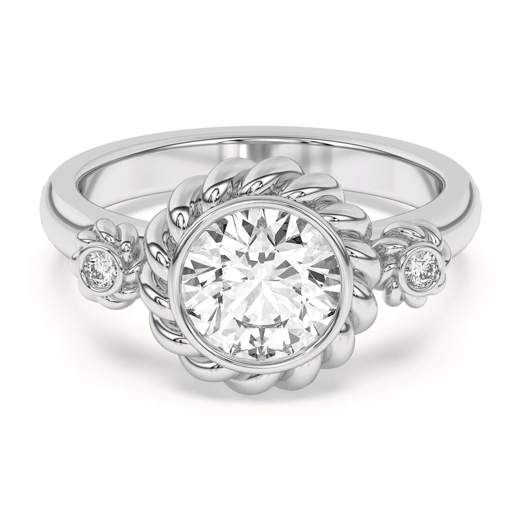Veda Jewel Round Cut Simulated Rope Halo Engagement Rings - 1.76 Ct Solitaire Simulated Rings - 14K White Gold Plated Wedding Promise Rings for Her - Designer Jewelry for Women’s Engagement