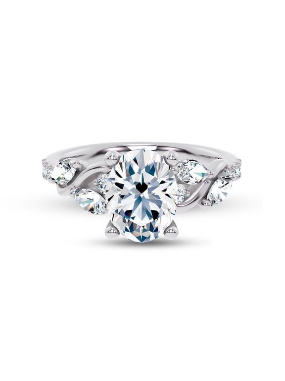 Simulated Solitaire Simulated Ring - 1.86 Ct Oval Cut Curved Vine Design Ring for Women's - 14K White Gold Plated Engagement Wedding Jewelry for Her - Simulated Rings for Women's
