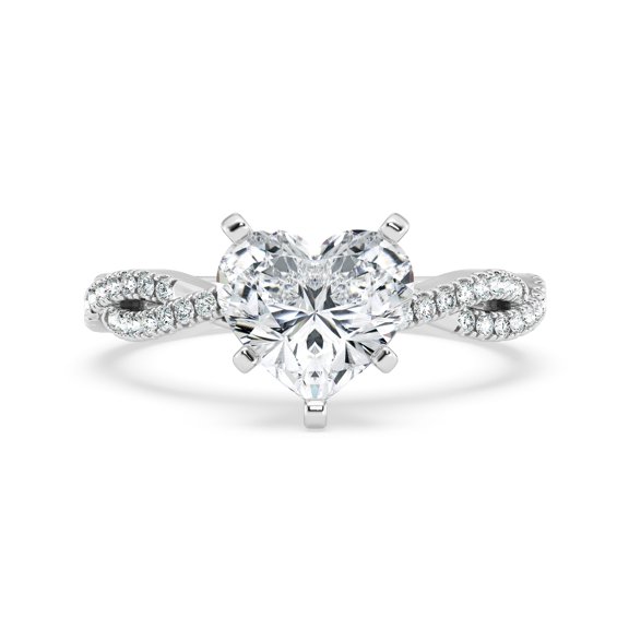 Veda Jewel Women's Simulated Heart Simulated Ring - 1.67 Ct Solitaire Engagement Ring - Twisted Shank Stylish Simulated Rings - 14K White Gold Plated Party Wear Rings for Women's