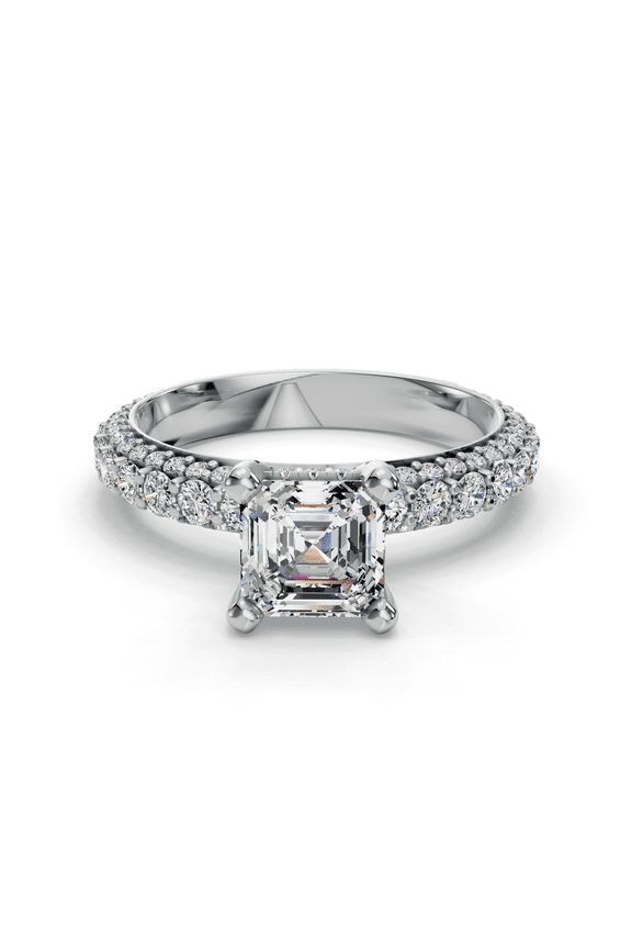 ry 1.48 Ct Asscher Cut Moissanite Solitaire Engagement Ring in 14K White Gold Plated Ring - Rolled Pave Design - Ideal Wedding Ring - Stylish Moissanite Jewelry for Special Moments