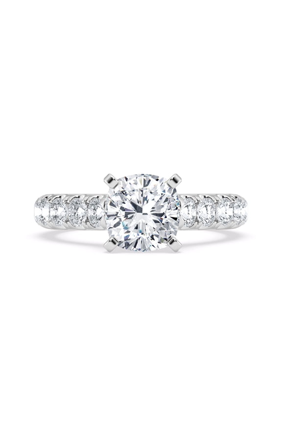 ry 1.48 Ct Cushion Cut Moissanite Hidden Halo Cathedral Pave Engagement Ring for Women - 14K White Gold Plated Ring with Sparkling Moissanite Accent for Bridal Jewelry