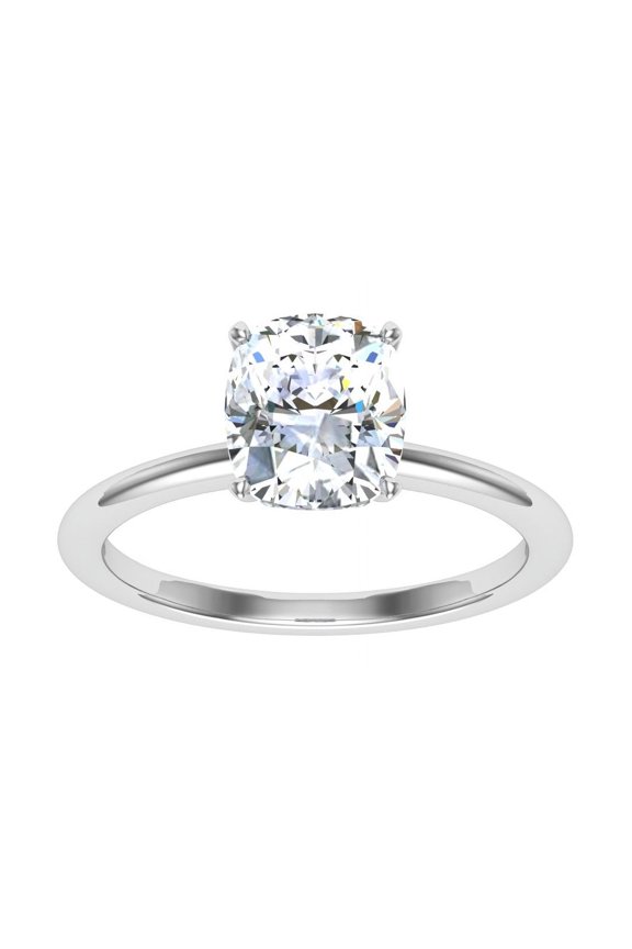 ry 1.48 Ct Cushion Cut Moissanite Rings - 14K White Gold Plated Solitaire Setting - Timeless Round Cut Moissanite - Perfect for Daily Wear and Gifting - Stylish Engagement Ring
