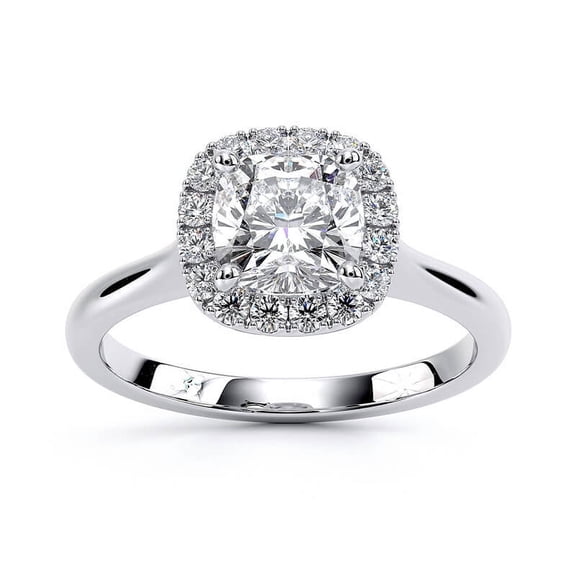 Veda Jewelry 1.58 Ct Cushion Cut Halo Moissanite Ring - Moissanite - 14K White Gold Plated - Prong Setting Engagement Ring for Women - Perfect Proposal Gift - 50th Birthday Gifts