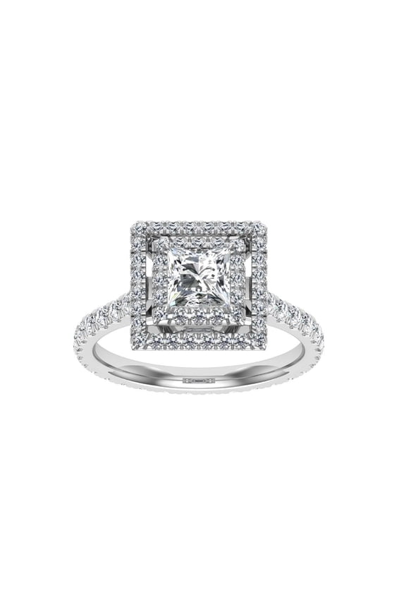 ry 1.58 Ct Princess Cut Moissanite Ring - Double Halo Design for Women - 14K White Gold Plated Engagement Ring - Fashionable Gift for Her - Timeless Elegance for Any Occasion