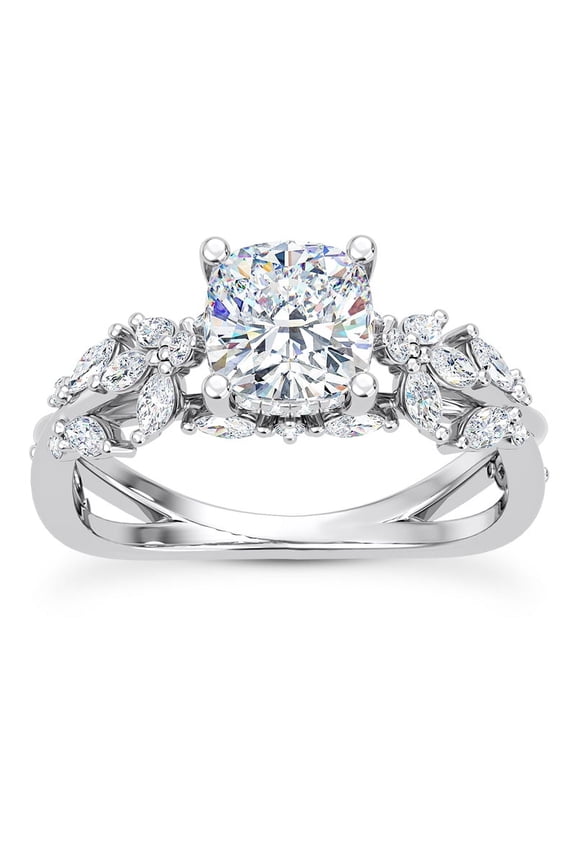 ry 1.67 Ct Cushion Cut Moissanite Engagement Ring for Her - Butterfly and Bee Vine Twist Design in 14K White Gold Plated - Solitaire Wedding Ring for Women - Stackable Rings