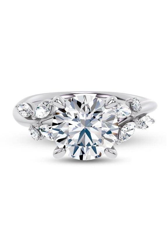 ry 1.76 Ct Moissanite Engagement Ring for Women - Nature-Inspired Round Cut Moissanite Design in 14K White Gold Plated Metal - Bridal Jewelry for Her - Anniversary Rings