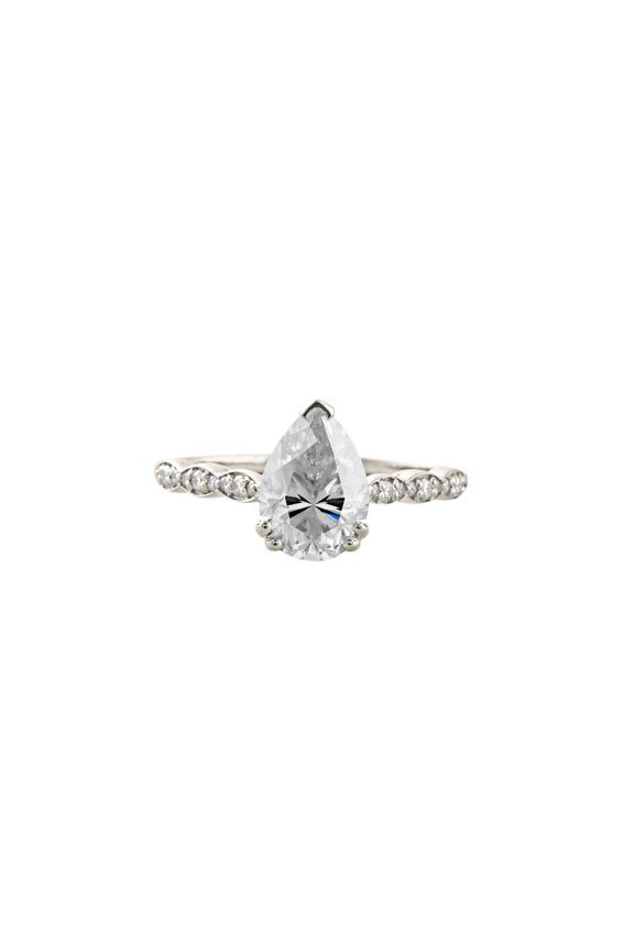 ry 1.79 Ct Pear Cut Moissanite Ring - 14K White Gold Plated - Solitaire with Accents Design for Women - Unique Gift for Her - Captivating Jewelry for Lasting Impressions