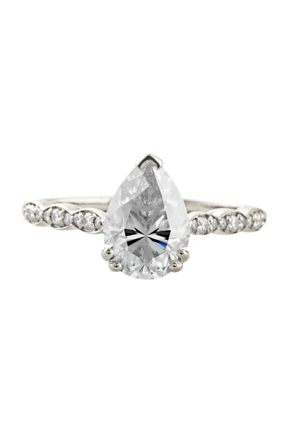 ry 1.79 Ct Pear Cut Moissanite Ring - 14K White Gold Plated - Solitaire with Accents Design for Women - Unique Gift for Her - Captivating Jewelry for Lasting Impressions
