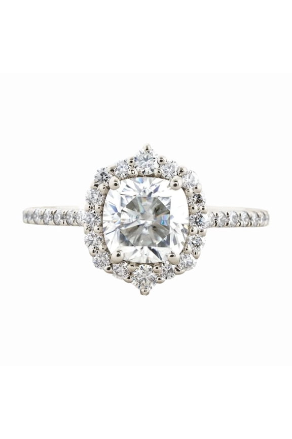 ry 1.86 Ct Oval Cut Moissanite Ring - 14K White Gold Plated - Radiant Multi Moissanite Halo Design for Her - Delightful Gift - Enchanting Jewelry for Lasting Impressions