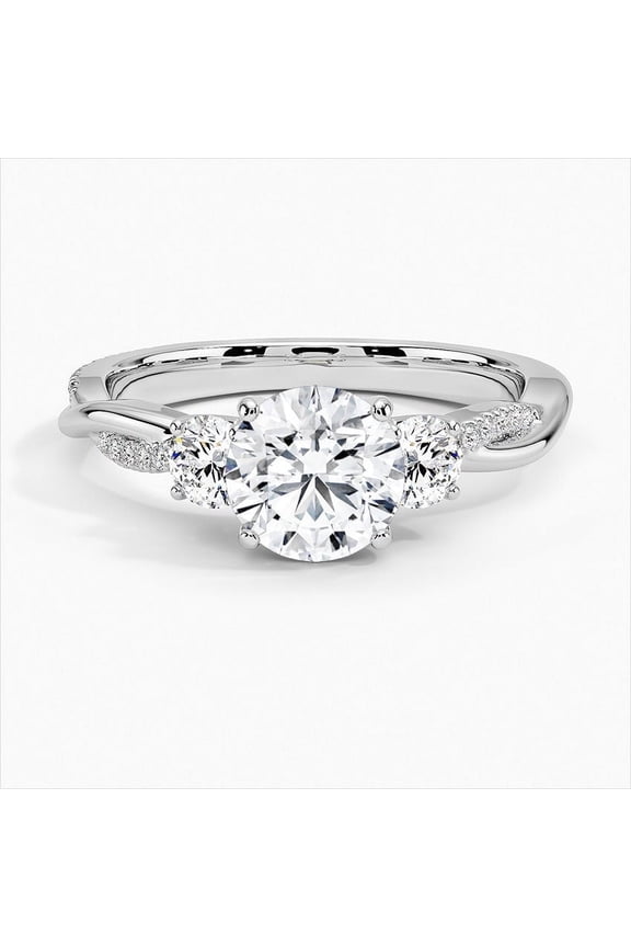 ry 1.95 Ct Round Cut Moissanite Engagement Ring - Twisted Three Stone Design - 14K White Gold Plated Ring for Women - Perfect Wedding Ring - Great Gift for Anniversary or Birthdays