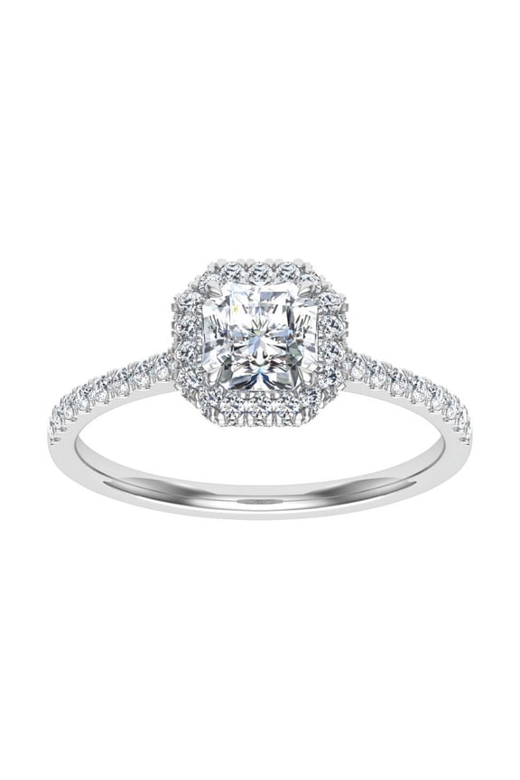 ry 14K White Gold Plated 1.67 Ct Asscher Cut Moissanite Ring - Halo Solitaire with Accents Engagement Ring for Women - Elegant Gift for Her - Ideal for Celebrating Love