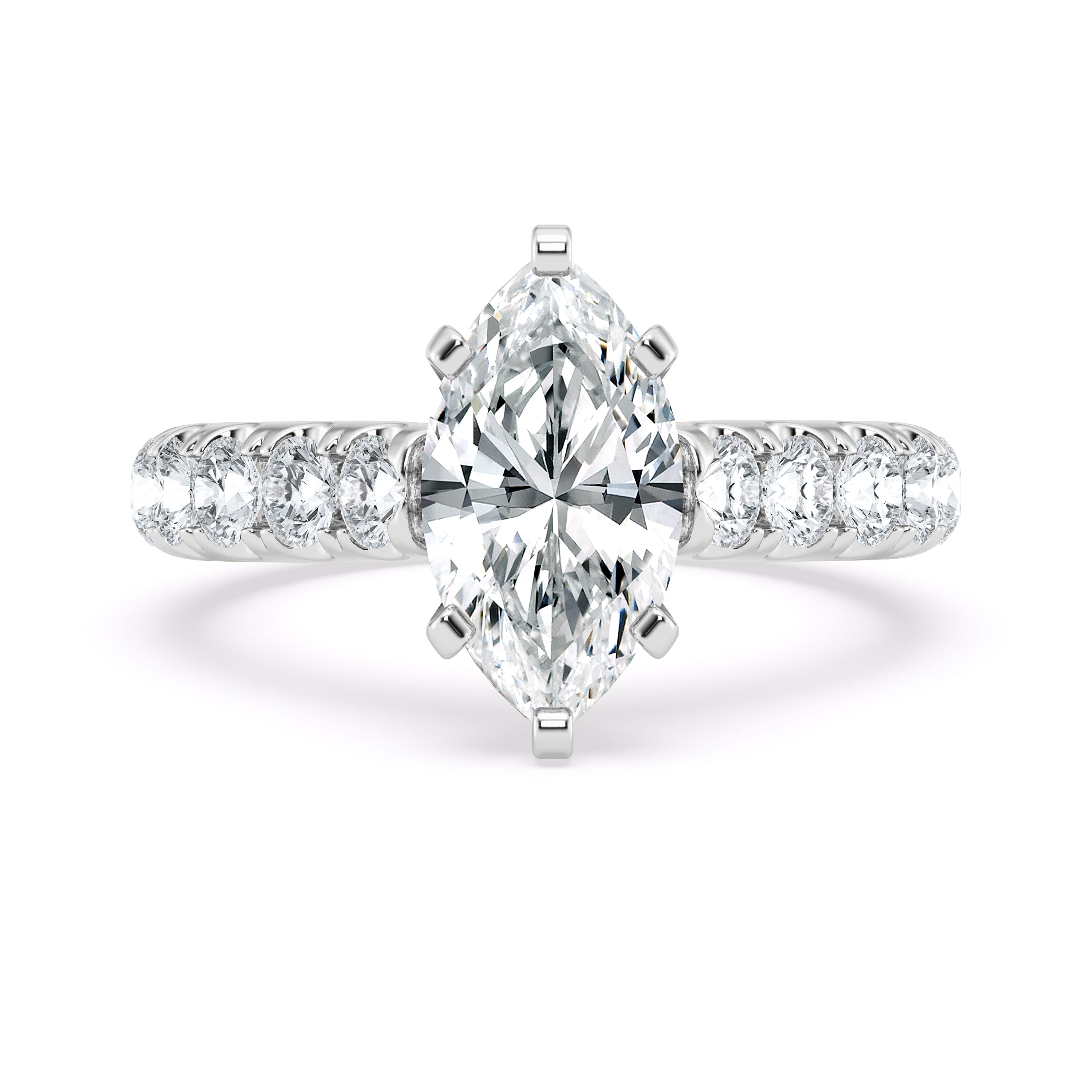 Veda Jewelry 2.13 Ct Marquise Cut Moissanite Hidden Halo Cathedral Pave Engagement Ring for Women - Sparkling 14K White Gold Plated Wedding Ring for Bridal Jewelry - Mother's Day Gifts