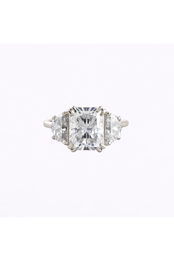 ry 2.19 Ct Radiant Cut Moissanite Ring - 14K White Gold Plated - Glamorous Three Stone Design for Women - Unique Gift for Her - Captivating Jewelry for Cherished Memories
