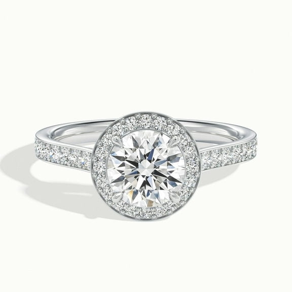Veda Jewelry Moissanite 1.67 Ct Round Cut Solitaire Engagement Ring for Women - 14K White Gold Plated Rings - Halo Solitaire with Accents Rigs for Her - Wedding Jewelry Gift for Sister