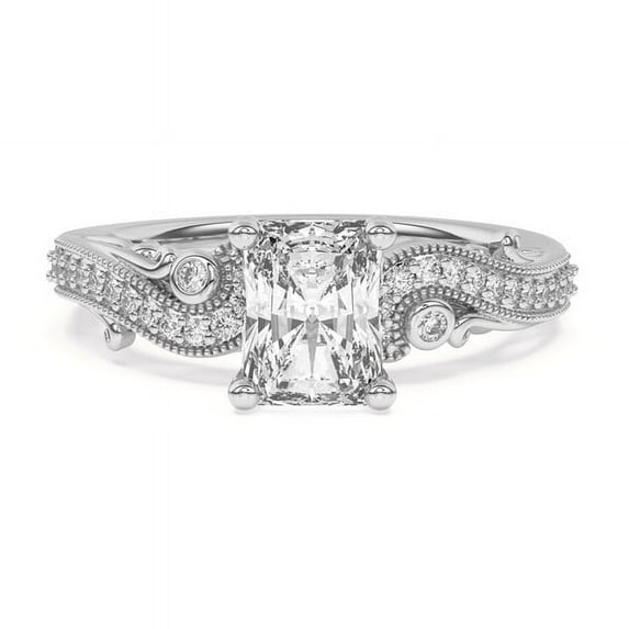 Veda Jewelry Moissanite Radiant Cut Moissanite Vintage Engagement Ring - 2.04 Ct Moissanite Jewelry with Filigree and Milgrain Details - Crafted in 14K White Gold Plated for Wedding Jewelry Needs