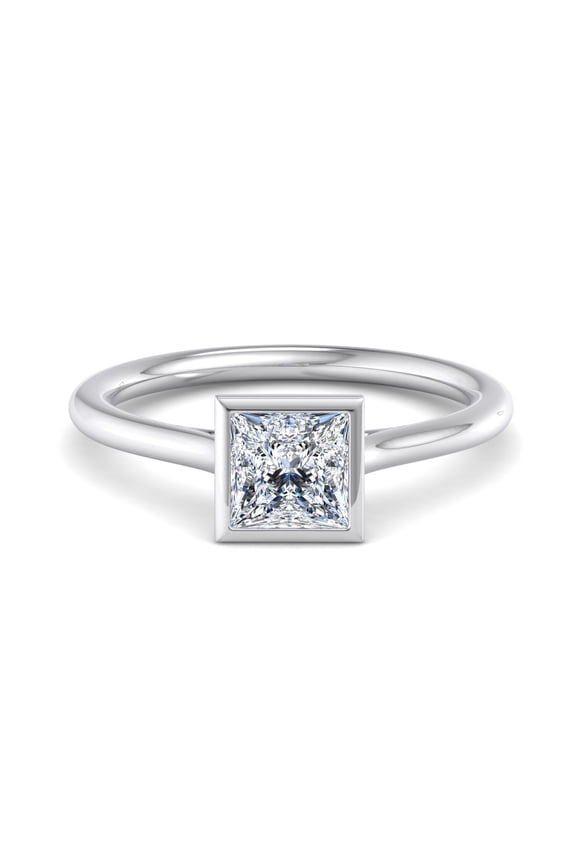 ry Princess Cut Moissanite Simple Solo Bezel Set 1.58 Ct 14K White Gold Plated Ring - Wedding Rings - Engagement Rings for Her - Moissanite Rings for Girls - Engagement Wedding Rings