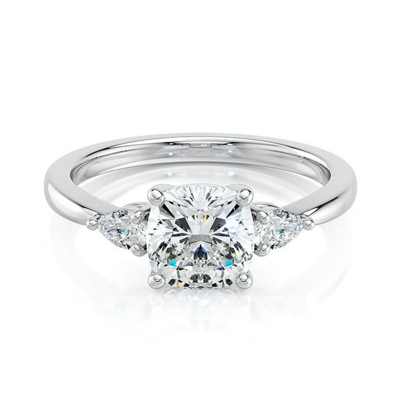 Veda Jewelry Solitaire Engagement Ring - 1.48 Ct Cushion Cut Three Stone Ring - Moissanite - 14K White Gold Plated - Prong Setting Wedding Ring for Women - Bridal Gift