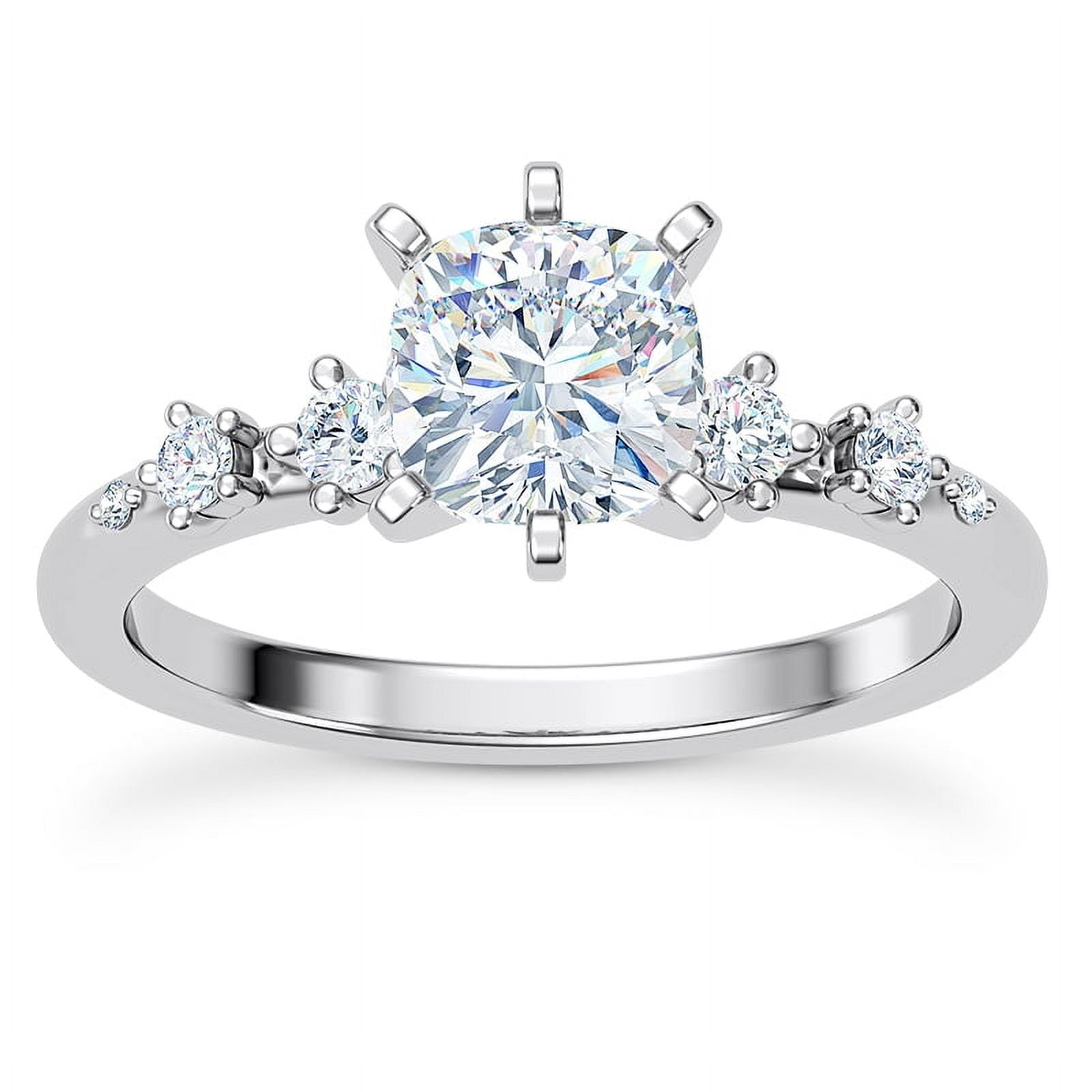Veda Jewelry Solitaire Engagement Ring for Women - 1.58 Ct Cushion Cut Moissanite Pave Set Design - 14K White Gold Plated Wedding Jewelry - Designed for Memorable Moments