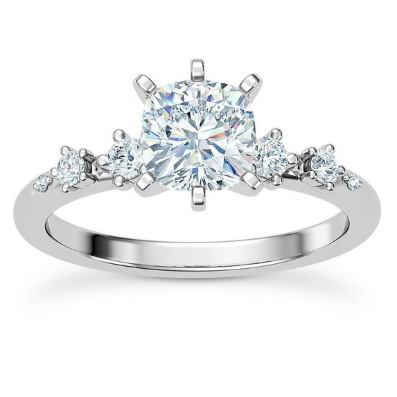 Veda Jewelry Solitaire Engagement Ring for Women - 1.58 Ct Cushion Cut Moissanite Pave Set Design - 14K White Gold Plated Wedding Jewelry - Designed for Memorable Moments